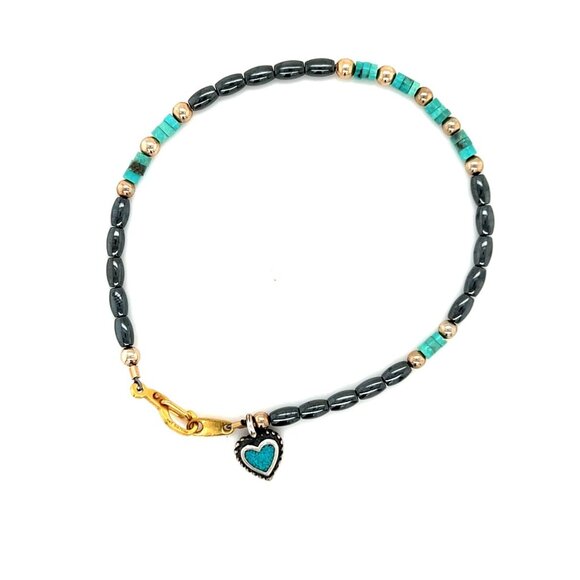 Sterling Heart Charm Beaded Bracelet - Picture 2 of 5